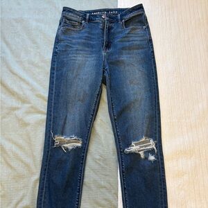 American Eagle Outfitters Women's Dark Blue Ripped Skinny Jeans